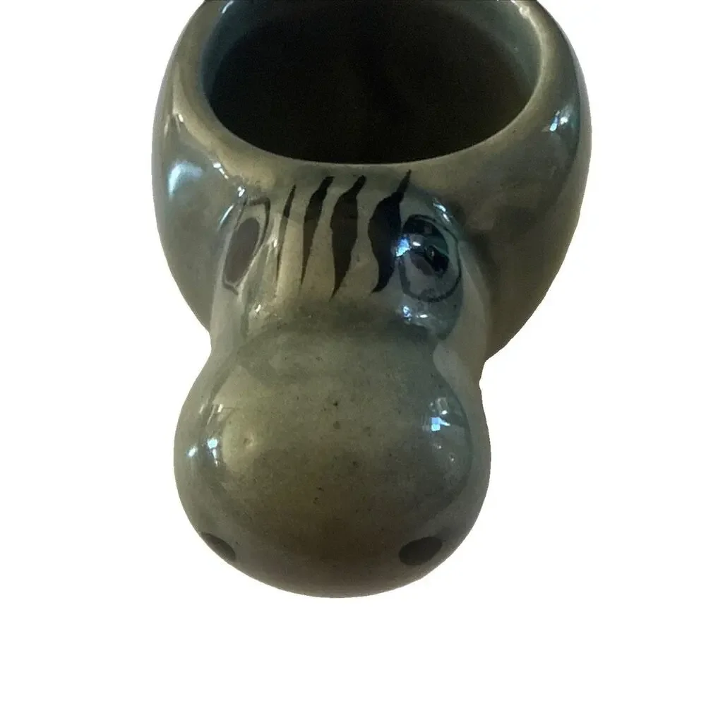 Vintage RS Mexico Ceramic Hippo Planter Figurine Hand Painted Folk Art
